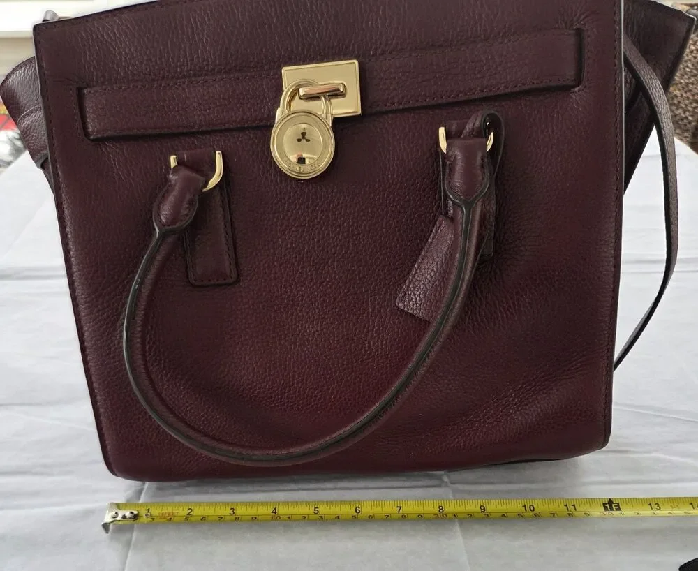 Michael Kors‎ Hamilton Lock Satchel Burgundy Leather Shoulder Crossbody Bag